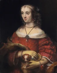 Portræt af en dame med en skødehund, ca 1665