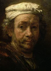Portræt af kunstneren ved hans staffeli, detalje af ansigtet, 1660 (detalje af 91054)