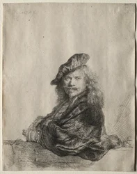 Selvportræt lænet på en stenkarm, 1639.