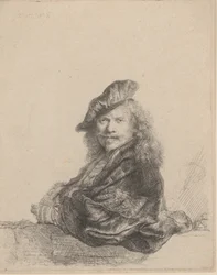 Selvportræt lænet på en stenkarm, 1639., 1639.