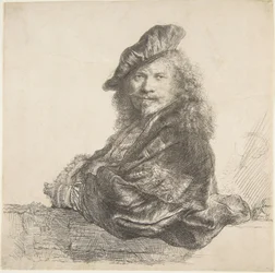 Selvportræt, lænet op ad en stenmur, 1639.