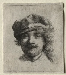 Selvportræt iført en blød kasket: Helt ansigt, kun hoved, ca. 1634.