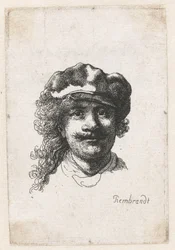 Selvportræt iført en blød kasket: Helt ansigt, kun hoved, ca. 1635.