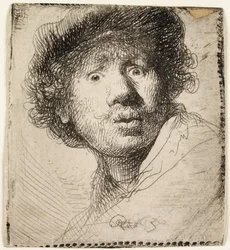 Selvportræt i kasket: åben mund, 1630.