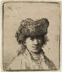 Selvportræt i pelshue: buste, 1630.