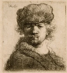 Selvportræt i en kraftig pelshue: buste, 1631.