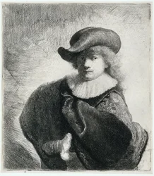 Selvportræt i blød hat og broderet kappe, 1631.