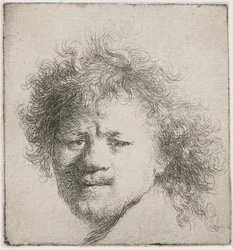 Selvportræt med langt busket hår: kun hoved, ca 1631.