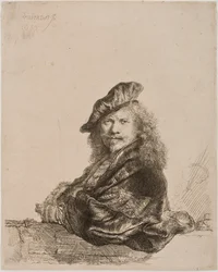 Selvportræt lænet på en vindueskarm, 1639 (ætsning og tørnål)