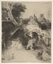 St. Jerome læser i et italiensk landskab, ca. 1653.