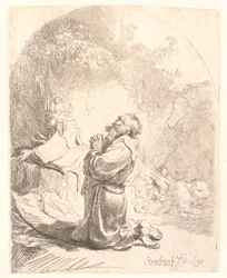 Sankt Hieronymus beder: buet tryk