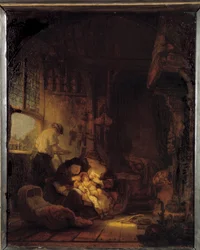 Den hellige familie-maleri af Harmenszoon van Rijn dit Rembrandt (1606-1669)