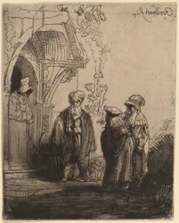 Tre orientalske figurer (Jacob og Laban?)