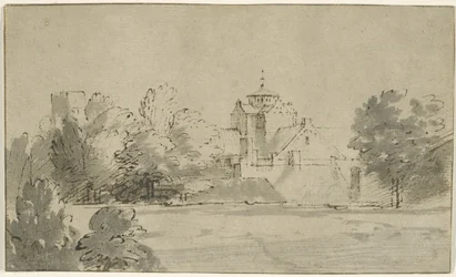 Udsigt over Mariakerk i Utrecht fra syd, ca. 1652 (pen og blæk med vask på papir)