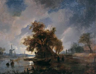 Tysk: Dutch River Landscape in the Moonlight Dutch River Landscape in the Moonlight