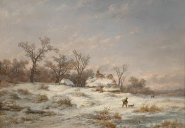 Vinterlandskab med dekorative figurer
