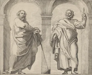 De hellige Peter og Paulus i en vestibule, ca. 1630-80., ca. 1630-80.