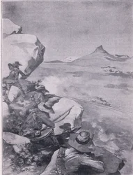 Boere skyder på General Frenchs tog (litho)