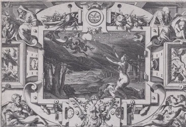 Medea og hendes vogn tegnet af drager Rullet og nøgen en mørk nat, på et øde sted..., 1563.