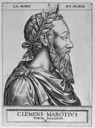 Portræt af Clement des Marets kaldet Marot (1496-1544), fransk digter - Clement Marotius poeta gallicus gravering af Rene Boyvin 1576 -