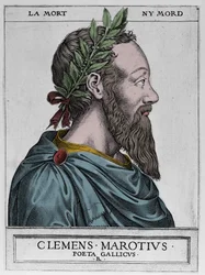 Portræt af Clement des Marets kaldet Marot (1496-1544), fransk digter - Clement Marotius gallisk digter gravering af Rene Boyvin 1576 -