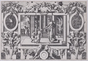Medeas og Jasons børn giver Creusa den fatale gave af hans to sønner til bryllup..., 1563.