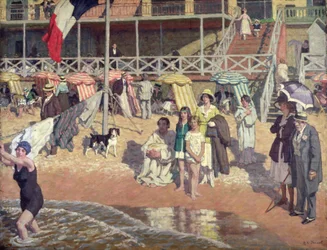 Badende foran Grand Hotel, Cabourg, ca. 1920 (olie på panel)