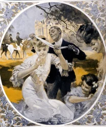 Havespil: forberedelse af et spil kulmule mesh, begyndelsen af århundredet. Illustration af Rene Lelong (1871-1933)