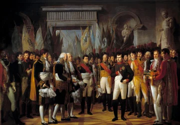 Napoleon I (1769-1821) modtager det konservative senats deputerede ved det kongelige palads i Berlin 19/11/1806 Maleri af Rene Berthon (1776-1859) 1806 søn. 3,93x5,02 m - Napoleon (1769-1821) modtager det konservative senats deputerede ved Det kgl.