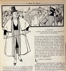 Repræsentation af George Bryan Brummel (1778 - 1840), Kongen af Dandies, som er i eksil i Calais. Illustration af René Vincent. 19. århundrede