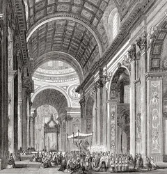 En procession inde i Peterskirken, Vatikanstaten, Rom, Italien i slutningen af det 19. århundrede. Fra Italian Pictures af Rev. Samuel Manning, udgivet ca. 1890.