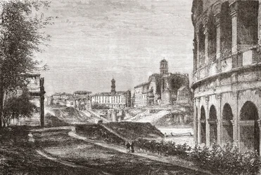 Indgang til Forum fra Cellian Hill, Rom, Italien i slutningen af det 19. århundrede. Fra Italian Pictures af Rev. Samuel Manning, udgivet ca. 1890.