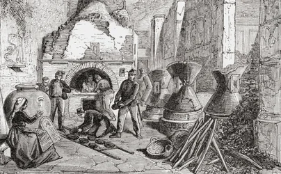 Bagerovn, brød- og melmøller opdaget ved udgravningerne i Pompeji, Napoli, Italien i slutningen af det 19. århundrede. Fra Italian Pictures af Rev. Samuel Manning, udgivet ca. 1890.