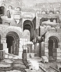 Interiør af Colosseum, Rom, Italien efter udgravningerne i 1874. Fra Italian Pictures af Rev. Samuel Manning, udgivet ca. 1890.