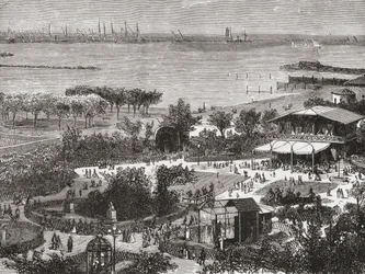 Offentlige haver og havneområdet i Livorno, også kendt som Leghorn, Toscana, Italien i slutningen af det 19. århundrede. Fra Italian Pictures af Rev. Samuel Manning, udgivet ca. 1890.