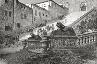 Trappe, der fører op til Basilica of St. Mary of the Altar of Heaven, Rom, Italien i slutningen af det 19. århundrede. Fra Italian Pictures af Rev. Samuel Manning, udgivet ca. 1890.
