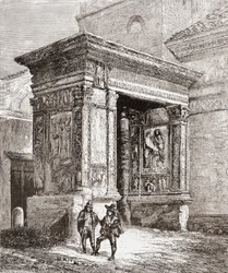 Arcus Argentariorum i den vestlige væg i San Giorgio al Velabro-kirken i Rom, Italien, i slutningen af det 19. århundrede. Fra Italian Pictures af Rev. Samuel Manning, udgivet ca. 1890.