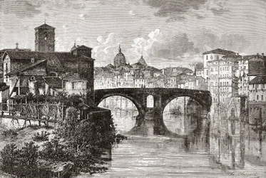 Pons Fabricius, eller Ponte dei Quattro Capi, og Tiberøen, Rom, Italien i slutningen af det 19. århundrede. Fra Italian Pictures af Rev. Samuel Manning, udgivet ca. 1890.