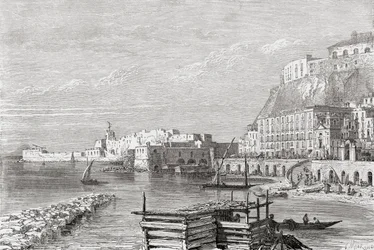 Kajen ved Santa Lucia, Napoli, Italien i slutningen af det 19. århundrede. Fra Italian Pictures af Rev. Samuel Manning, udgivet ca. 1890.