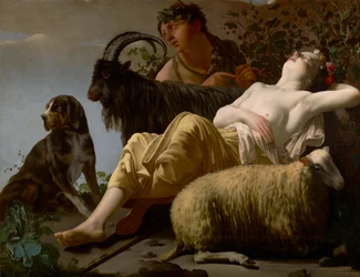 Hyrde og sovende hyrdinde, ca. 1650-1660 (Olie på lærred)