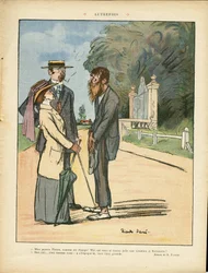 Illustration af Ricardo Flores (1878-1918) i Le Lire, 01/06/12 - Tidligere - Landskab, Byarkitektur, Misere, De riges liv, Træ - Kvinder