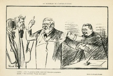 Illustration af Ricardo Flores (1878-1918) i Le Rire, 27/07/12 - Antimilitarismens Waterloo - Antimilitarisme - Jaures Jean, Herve Gustave (1871-1944)
