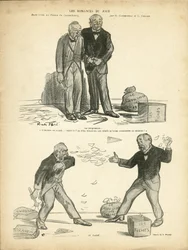 Illustration af Ricardo Flores (1878-1918) i Le Rire, 28/12/12 - Dagens Romance - Case of Panama, Case of Records, Undertrykkelse - Million of the Chartreux - Combes Emile (1835-1921), Clemenceau George