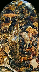 The Vision of St Eustache (blyant, akvarel og guld på papir)