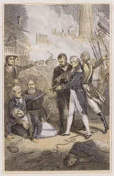 Nelson modtager den spanske admirals sværd (farvet indgravering)