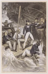 Nelson melder sig frivilligt til at gå ombord på en præmie (farvet gravering)