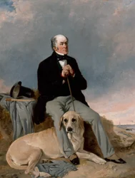 Portræt af en herre med sin labrador (olie på lærred)