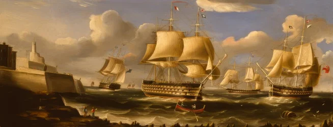 H.M.S.Queen in Valetta / maleri af R.B.Spencer, 1848