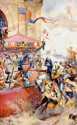 En ridderturnering på Tower Bridge, illustration fra „Hutchinsons historie om den britiske nation“