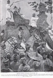 Britiske tropper på vej ind i Singapore, 1824, illustration fra "Hutchinson